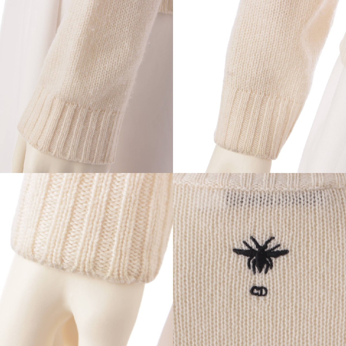 [ Christian Dior ]Christian Dior 20AW Star BEE embroidery cashmere long sleeve knitted sweater ivory 34 [ used ]201613