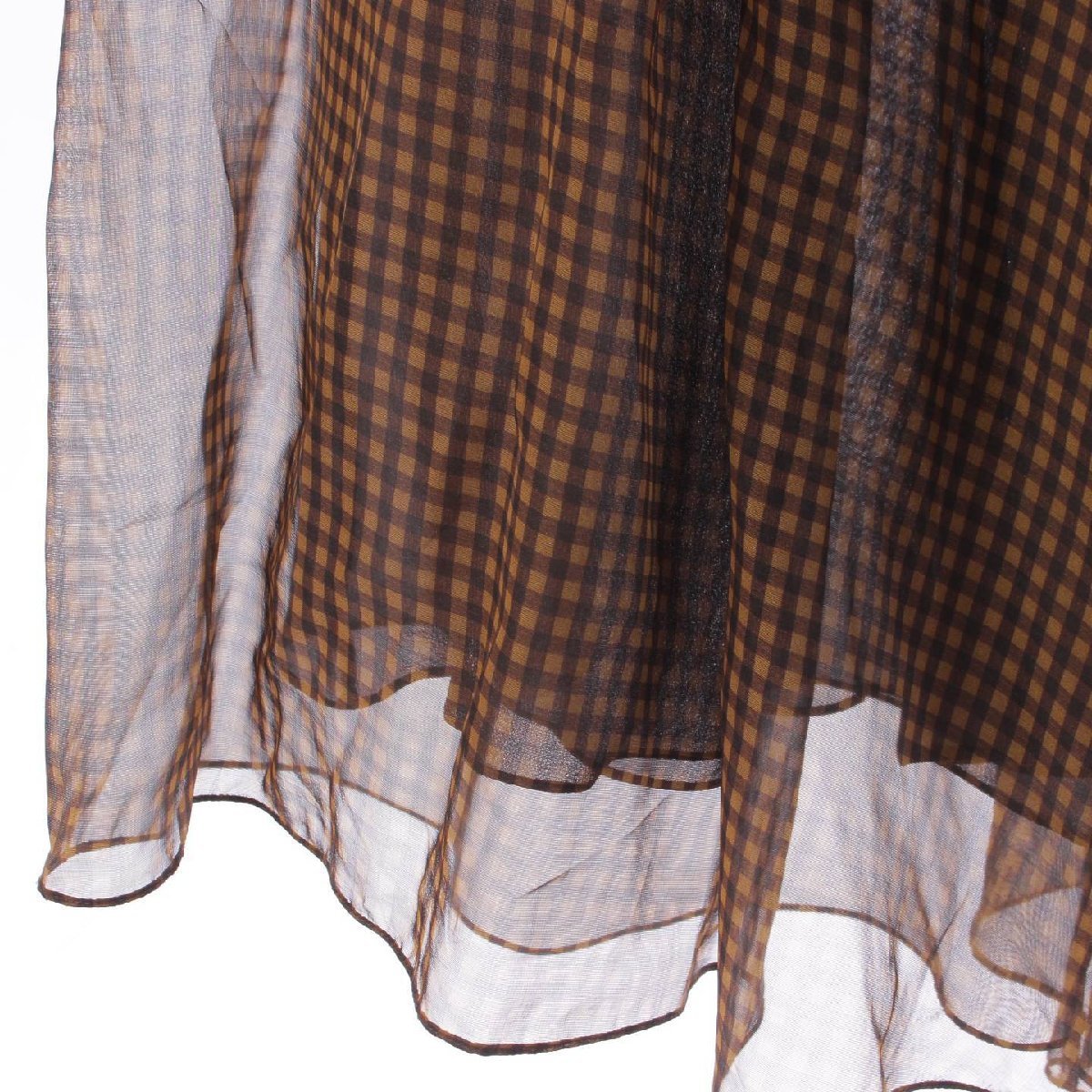 [ Fendi ]Fendi 19 year silk check side Zip skirt FQ7141 Brown 42 [ used ][ regular goods guarantee ]199415