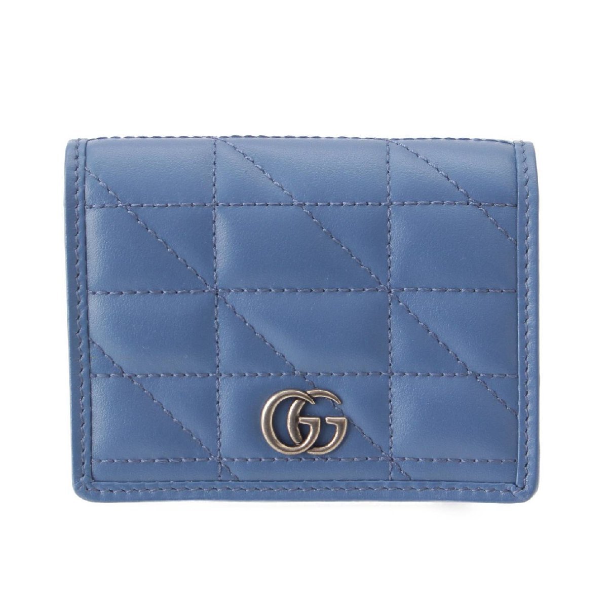 【グッチ】Gucci　GGマーモント レザー 二つ折り財布 コンパクトウォレット 466492 ブルー 【中古】【正規品保証】198160