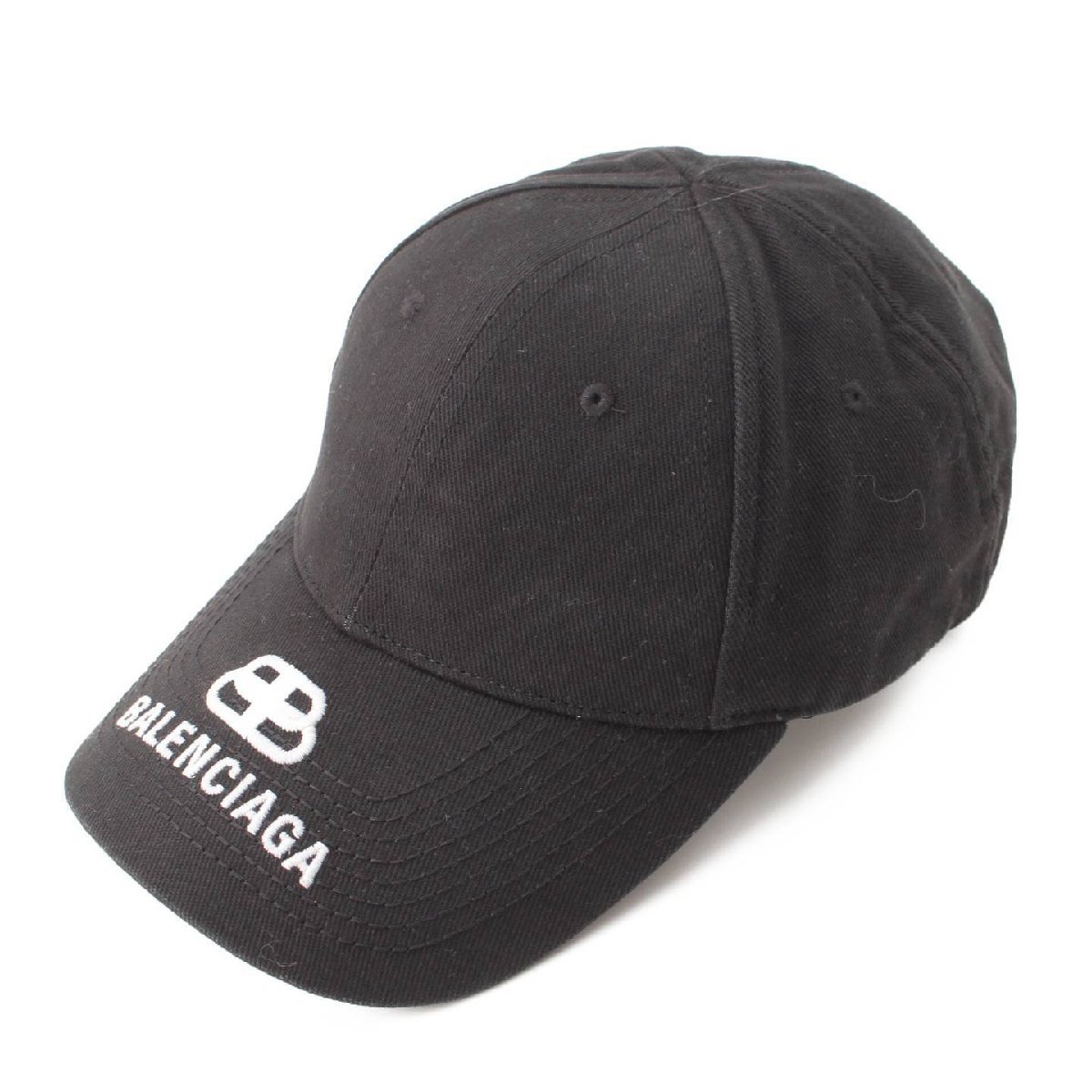 【バレンシアガ】Balenciaga　BBロゴ 刺繍 コットン ベースボールキャップ 帽子 577548 ブラック L 【中古】【正規品保証】201471_画像1