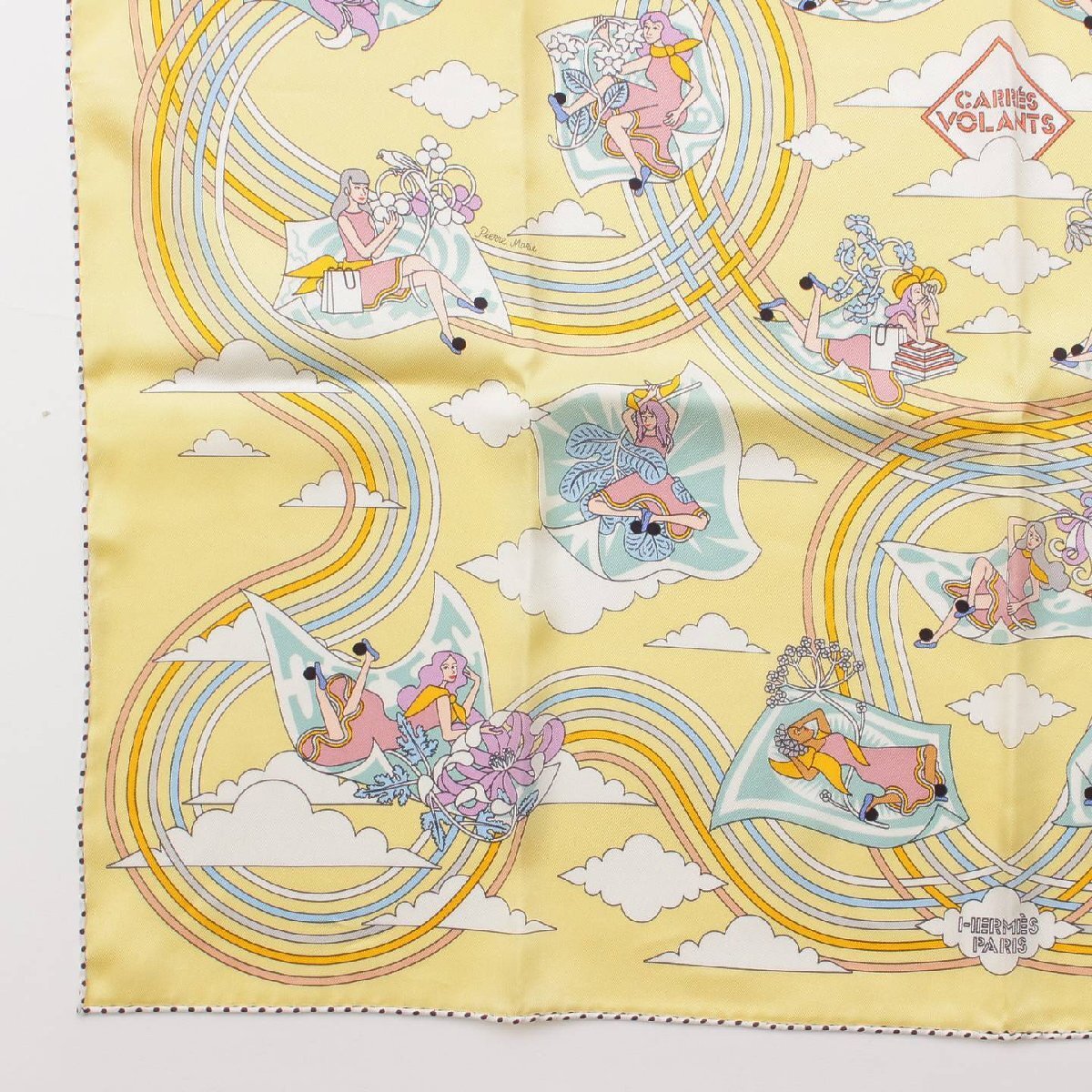 【エルメス】Hermes　カレ70 シルクスカーフ CARRES VOLANTS 空飛ぶカレ イエロー 【中古】【正規品保証】201245_画像4