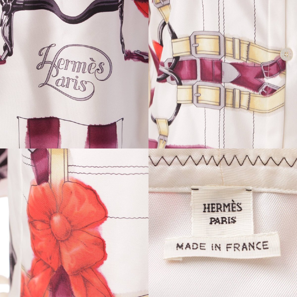 [ Hermes ]Hermes 18 year grand manege silk bow Thai blouse shirt white 34 [ used ][ regular goods guarantee ]202586