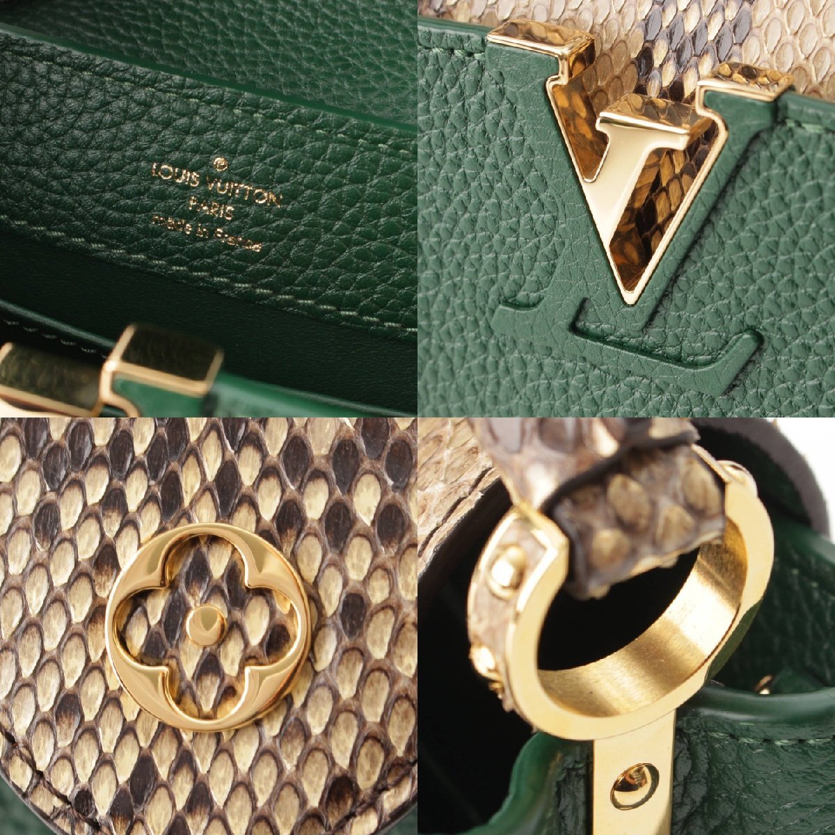 【ルイヴィトン】Louis Vuitton カプシーヌ MINI トリヨンレザー×パイソン 2way ハンドバッグ N97075 グリーン【中古】203828_画像7