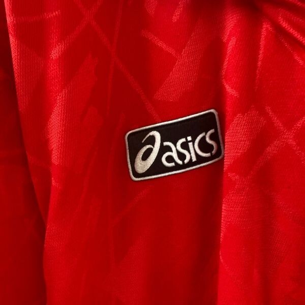 ya263 ヴィンテージ ASICS 半袖 襟付き ゲームシャツ #9 ウェア サッカー レッド メンズ XOの画像4