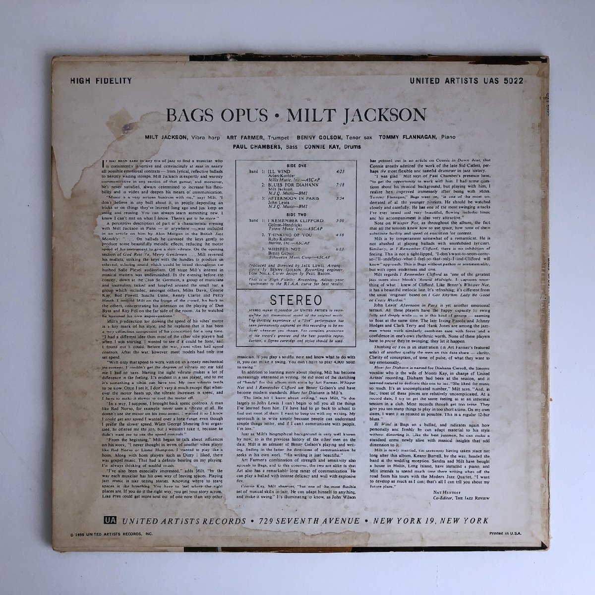 LP/ MILT JACKSON / BAGS' OPUS / ミルト・ジャクソン / US盤 黒ラベル UNITED ARTISTS UAS5022 40326_画像2