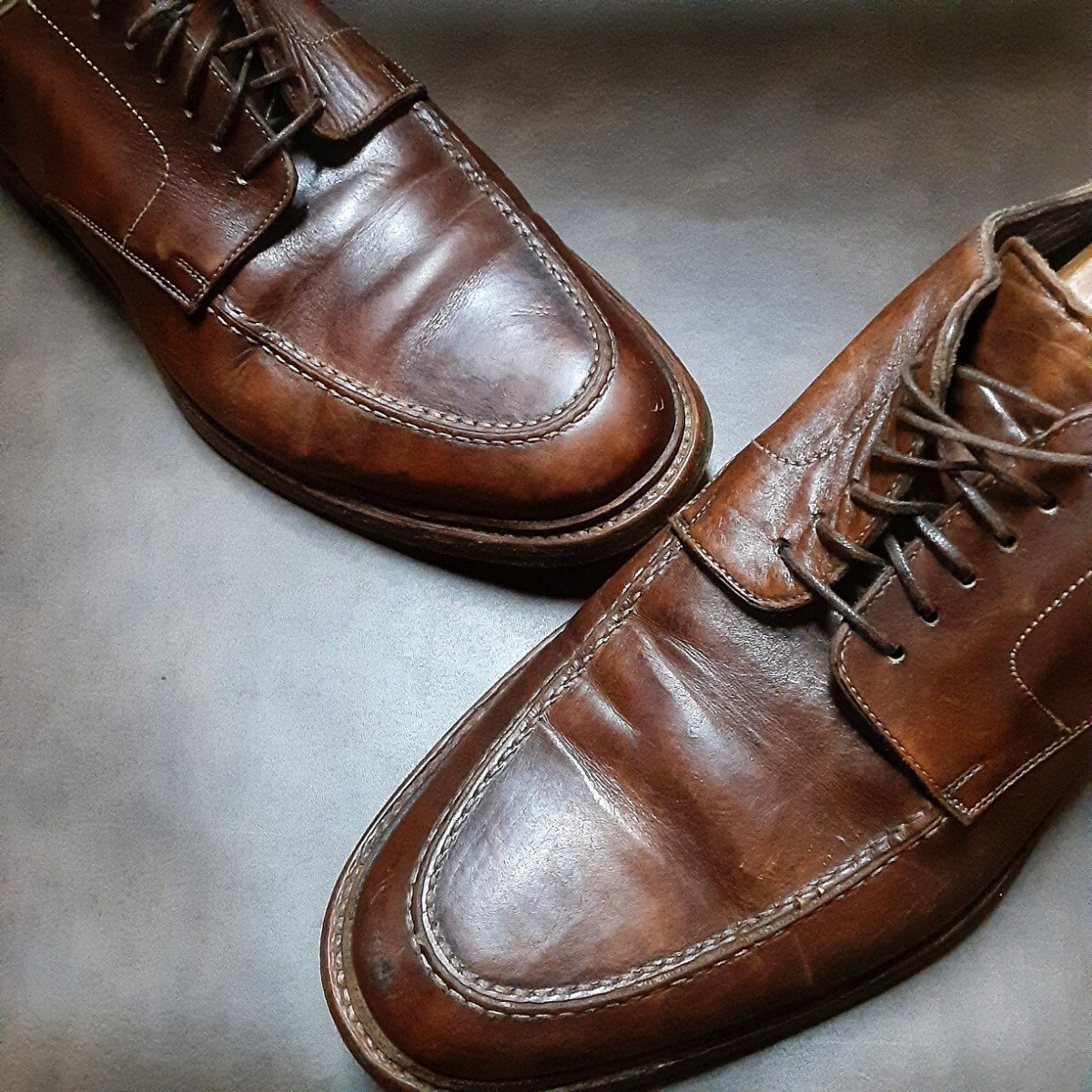 最値!オールドヴィンテージ!旧ロゴ!イタリア製!サントーニ(Santoni)高級カウレザー Uチップ シューズ!ブラウン!茶色 希少ビッグサイズ 29cm_画像4