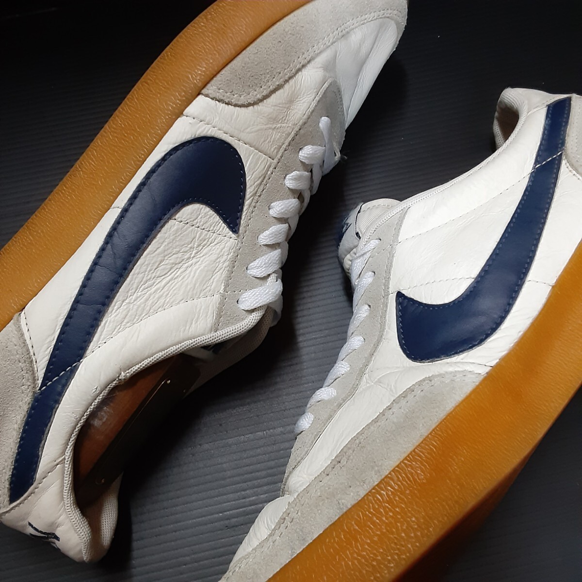  most price!.16200 jpy!80\'s reissue! special order chewing gum sole × in step leather!J Crew × Nike cut Schott 2 high class sneakers! college color! white navy blue rare 29