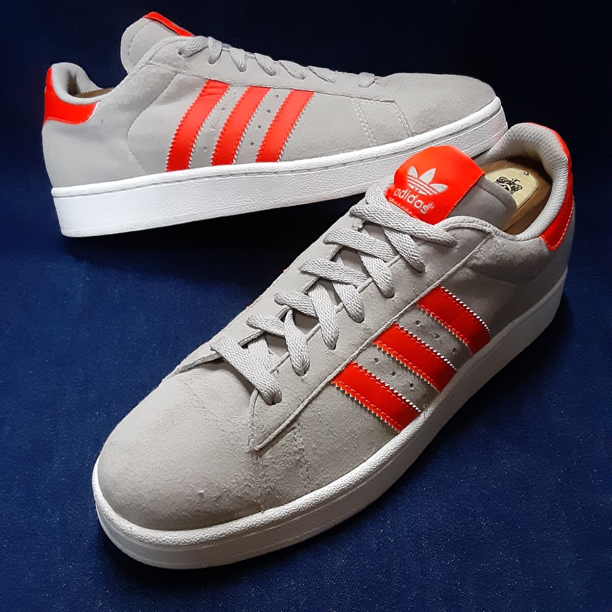  most price! superior article! reissue neon stripe! masterpiece archive design! Adidas campus 2 high class n back leather sneakers! gray! grey orange white 26.5cm