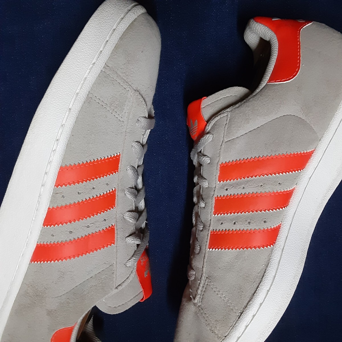  most price! superior article! reissue neon stripe! masterpiece archive design! Adidas campus 2 high class n back leather sneakers! gray! grey orange white 26.5cm