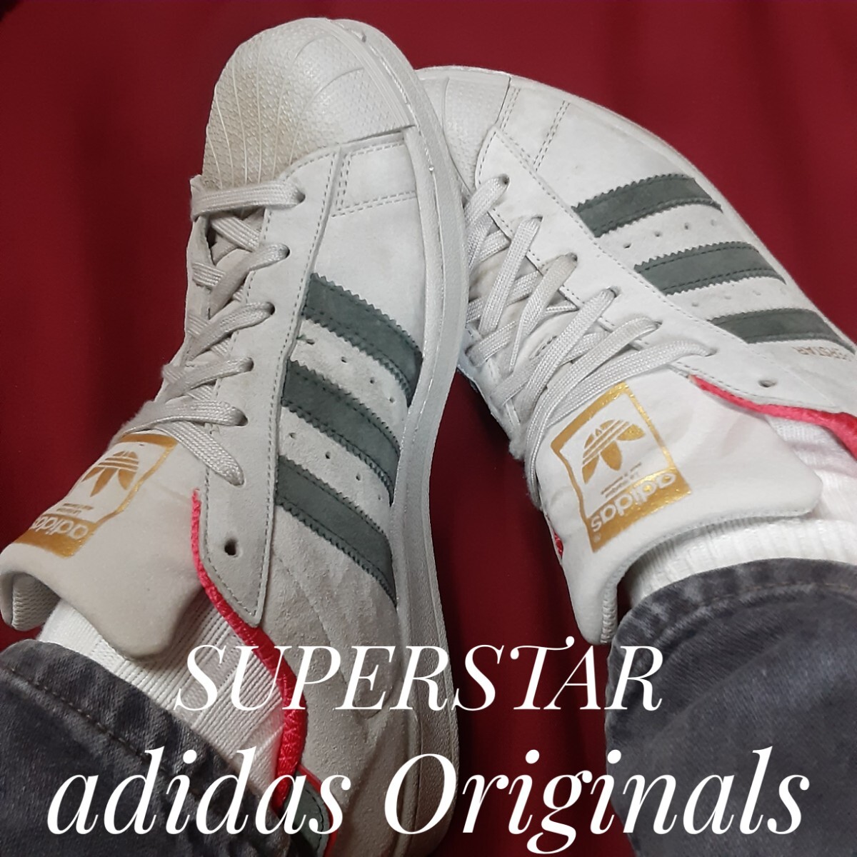  most price!17 year made! reissue gold Velo! toe cap! Adidas super Star high class n back leather sneakers! rare cement color! grey red 26.5cm