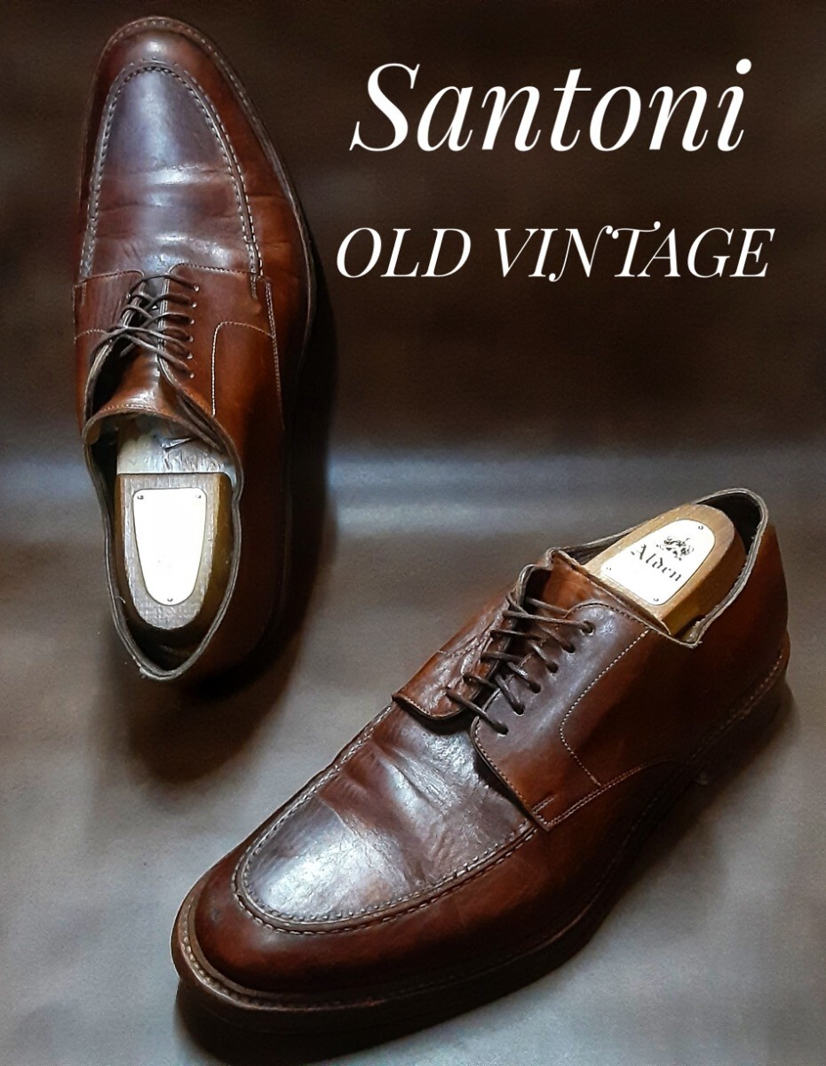 最値!オールドヴィンテージ!旧ロゴ!イタリア製!サントーニ(Santoni)高級カウレザー Uチップ シューズ!ブラウン!茶色 希少ビッグサイズ 29cm_画像1