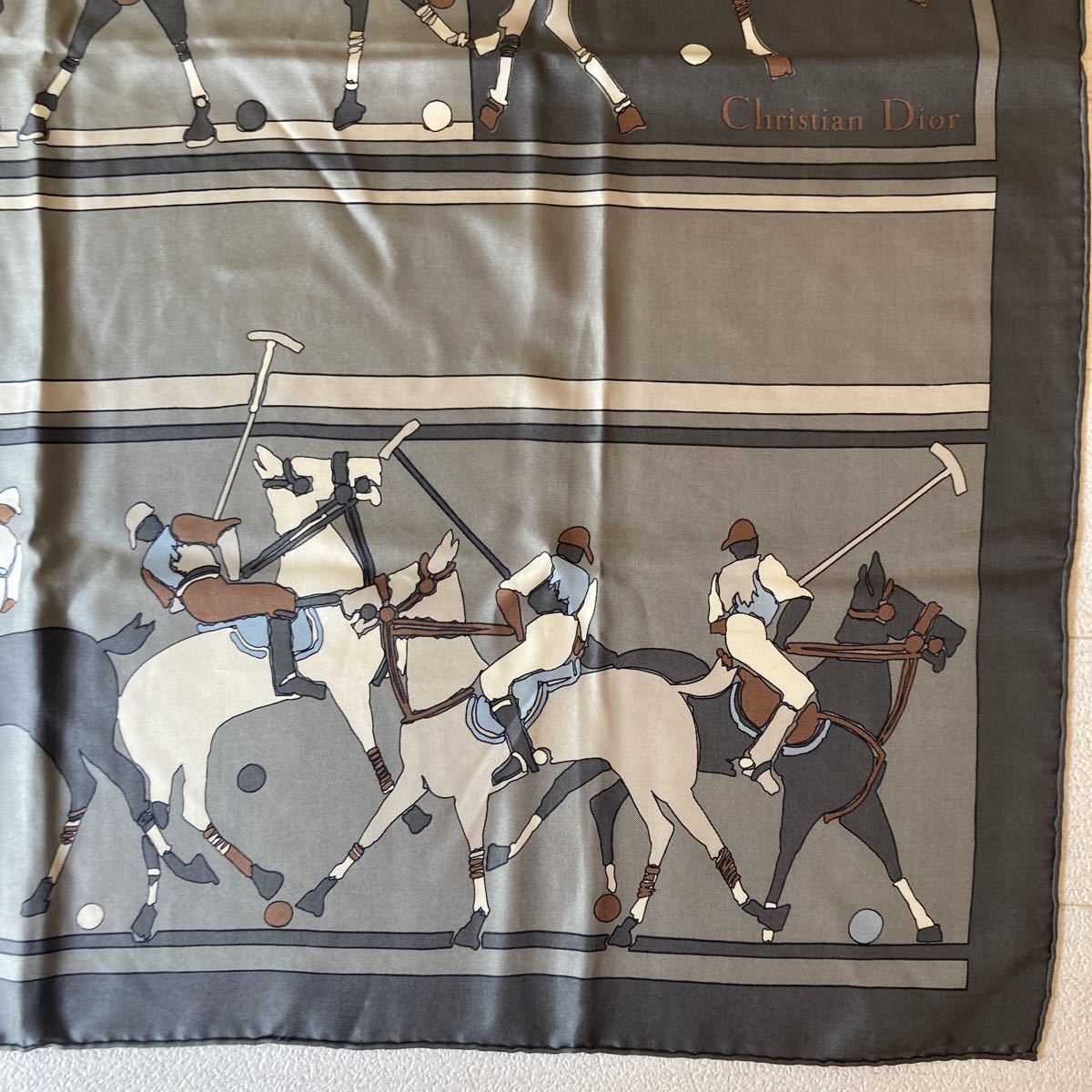 ディオール スカーフ ポロ 馬 グレー系 約76×76cmの画像5