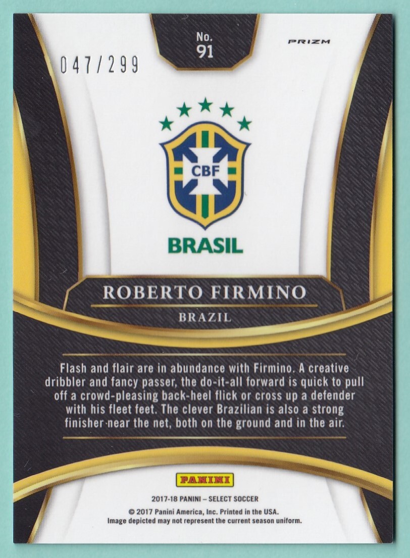 PANINI SELECT SOCCER 2017/18 PRIZM No.91 ROBERTO FIRMINO ロベルト・フィルミーノ 299枚　ブラジル_画像2