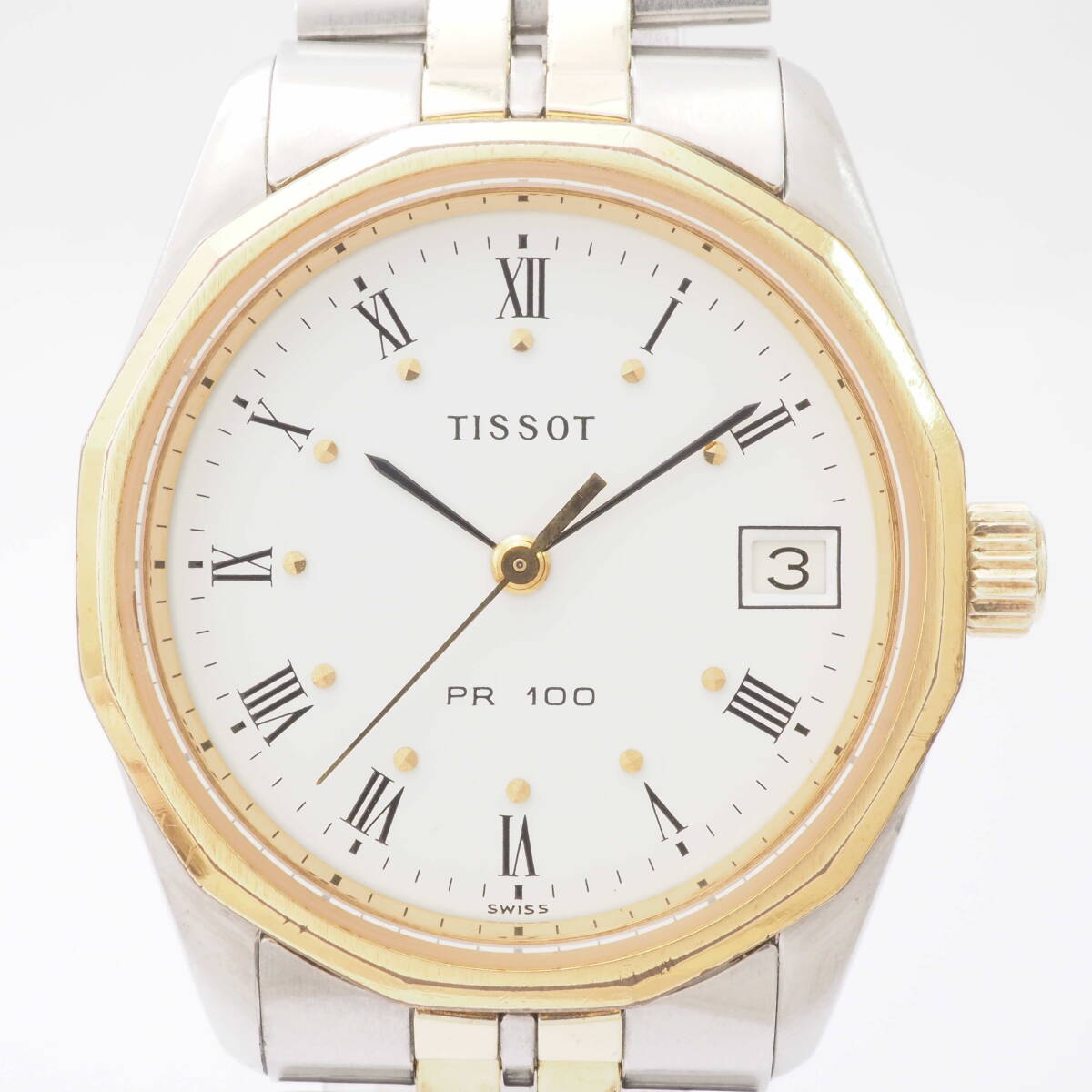 ティソ PR100 TISSOT デイト クォーツ コンビ×ホワイト 白文字盤 ローマン ボーイズ 男女兼用 腕時計[533601FV-AC3_画像1