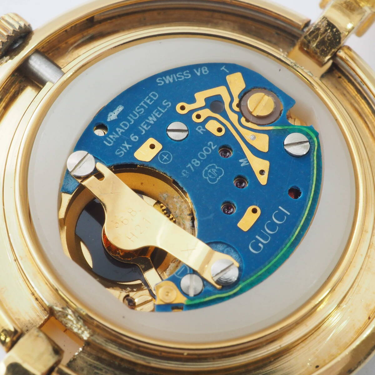 グッチ 1100-L 978.002 GUCCI SS クォーツ ゴールド×ホワイト 白文字盤 チェンジベゼルウォッチ レディース 女性 腕時計[0338981-AK4の画像9