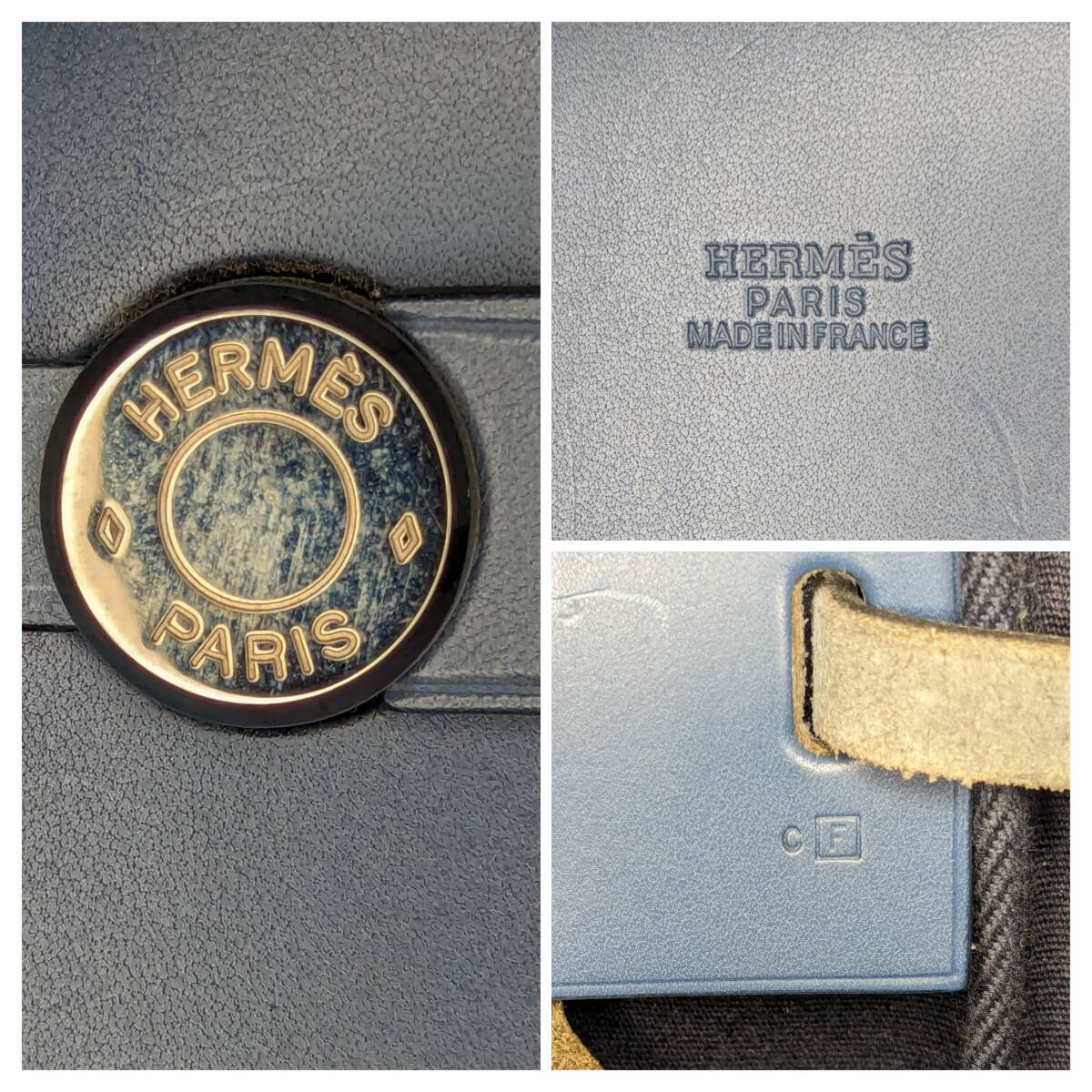 THR-437　HERMES　エルメス　エールバッグ　カバスGM　□F刻印　ネイビー　レザー　キャンバス　ショルダーバッグ　トートバッグ_画像6