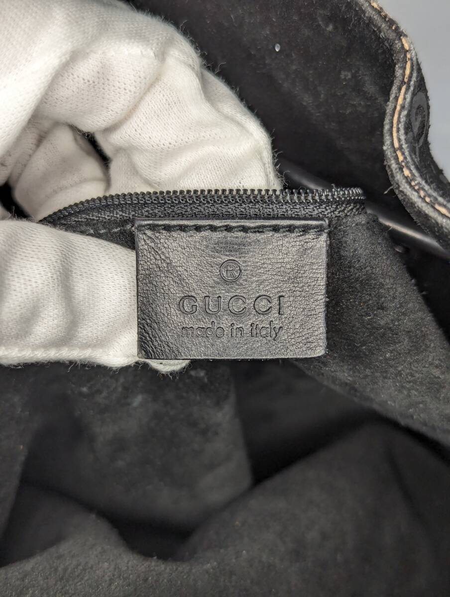 THR-442　GUCCI　グッチ　訳あり　GG柄　001 3746 002052　巾着型　スエード　レザー　ショルダーバッグ　ジャンク品_画像9