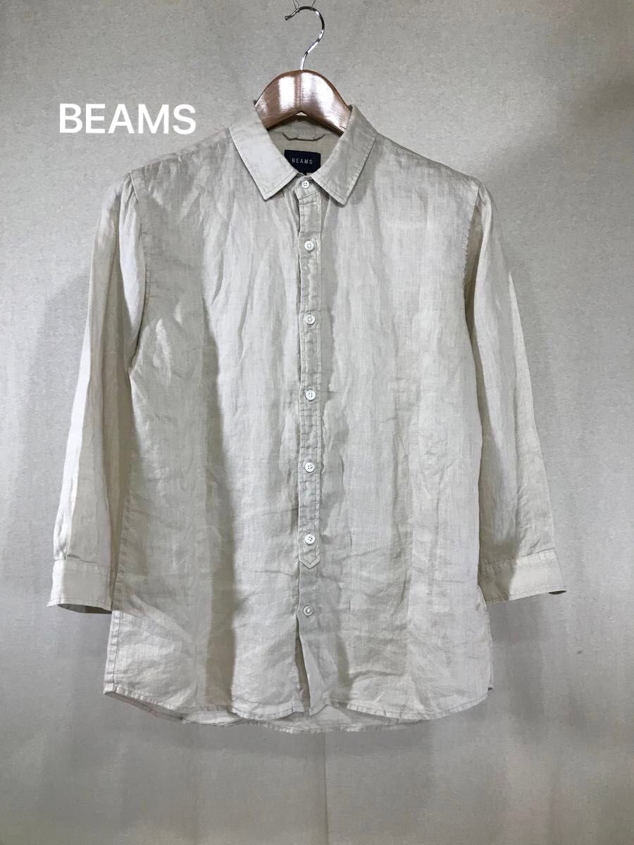 BEAMS　七分袖リネンシャツ　アイボリー　M