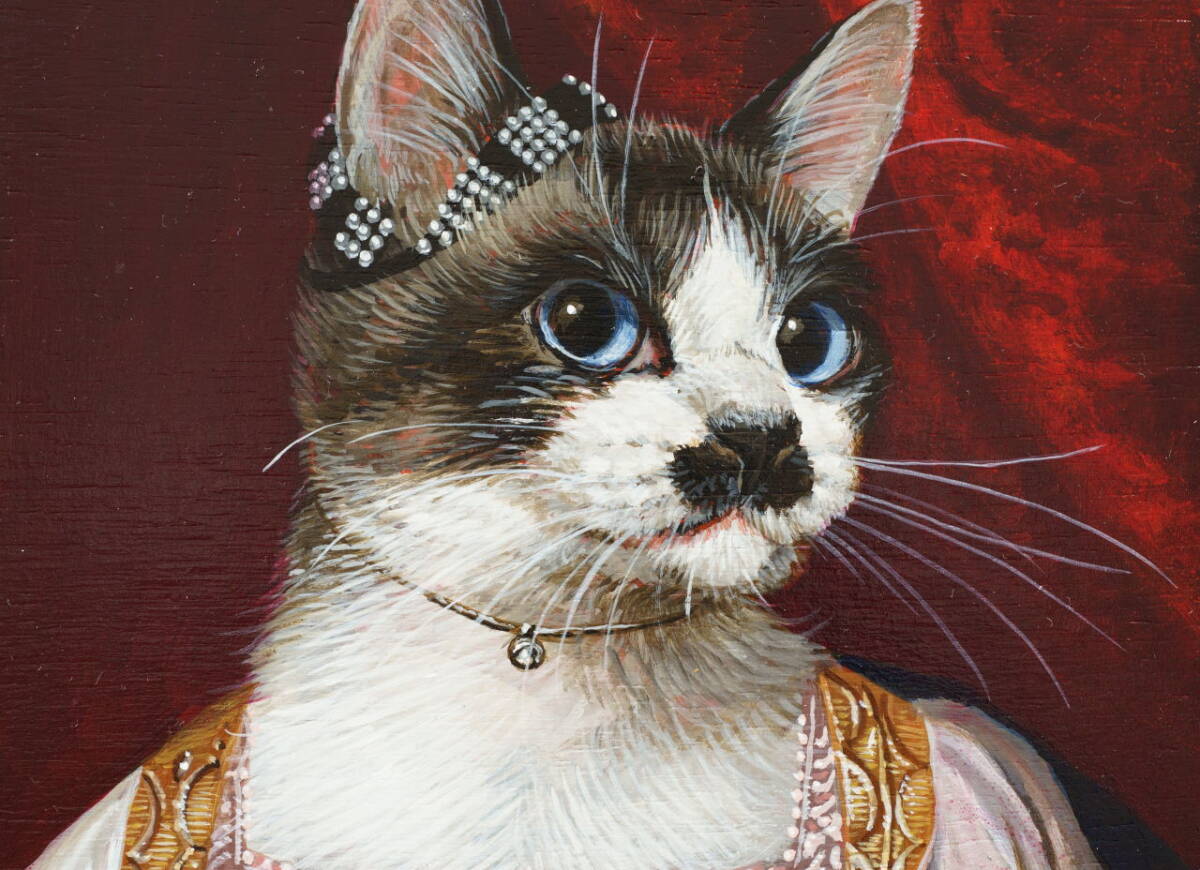 肉筆アクリル画　猫貴族「ニャーロット・オブ・ウェールズ」_画像3