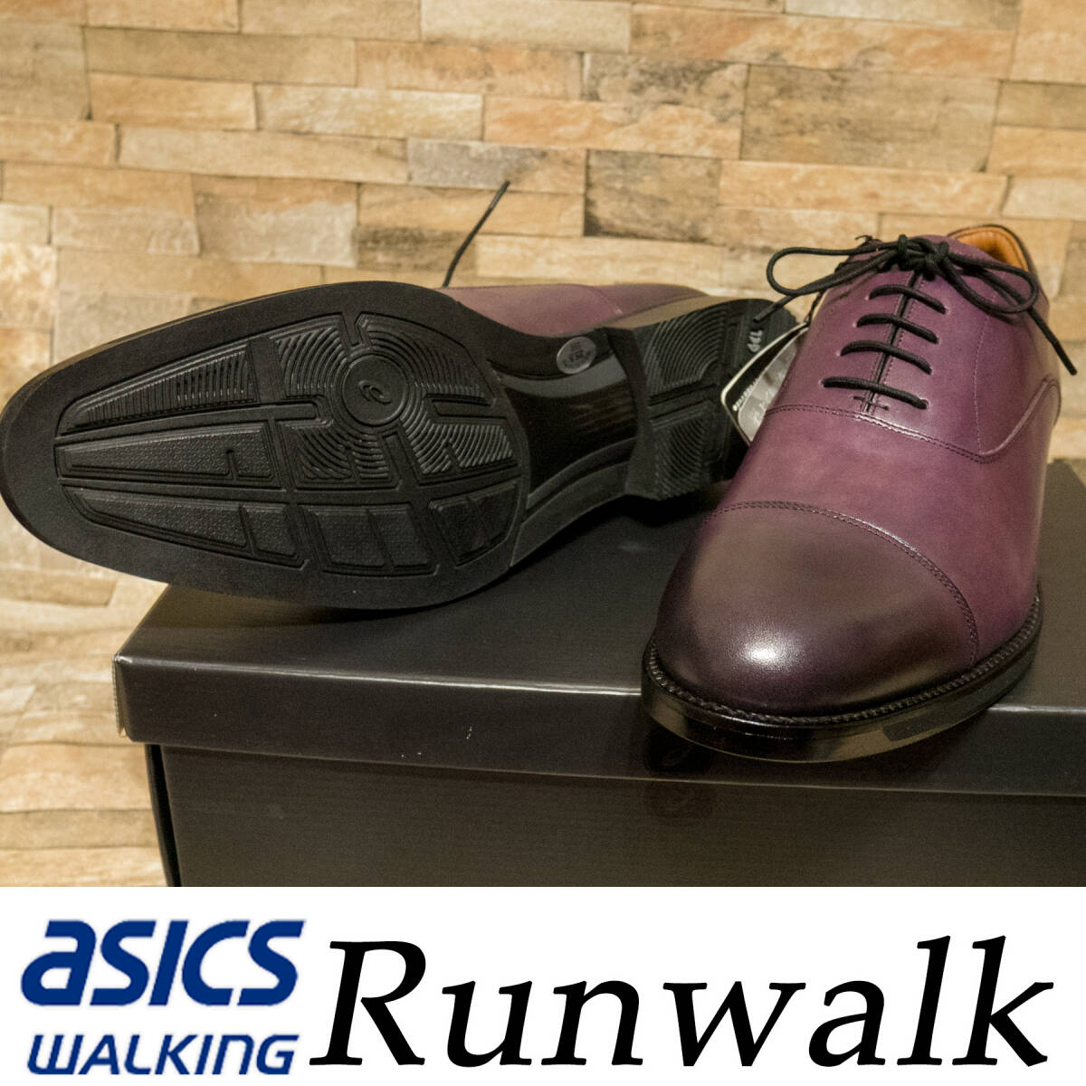 RU11 25.5EEE 新品/送料込　アシックス RUNWALK ランウォーク　ビジネスシューズ　走れる革靴　ストレートチップ パープル系　Asics_画像2