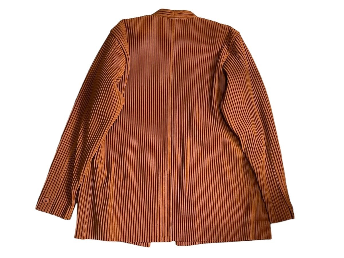 美品 HOMME PLISSE ISSEY MIYAKE オム プリッセ イッセイ ミヤケ TAILORED PLEATS ノーカラージャケット アウター メンズ オレンジブラウン_画像5