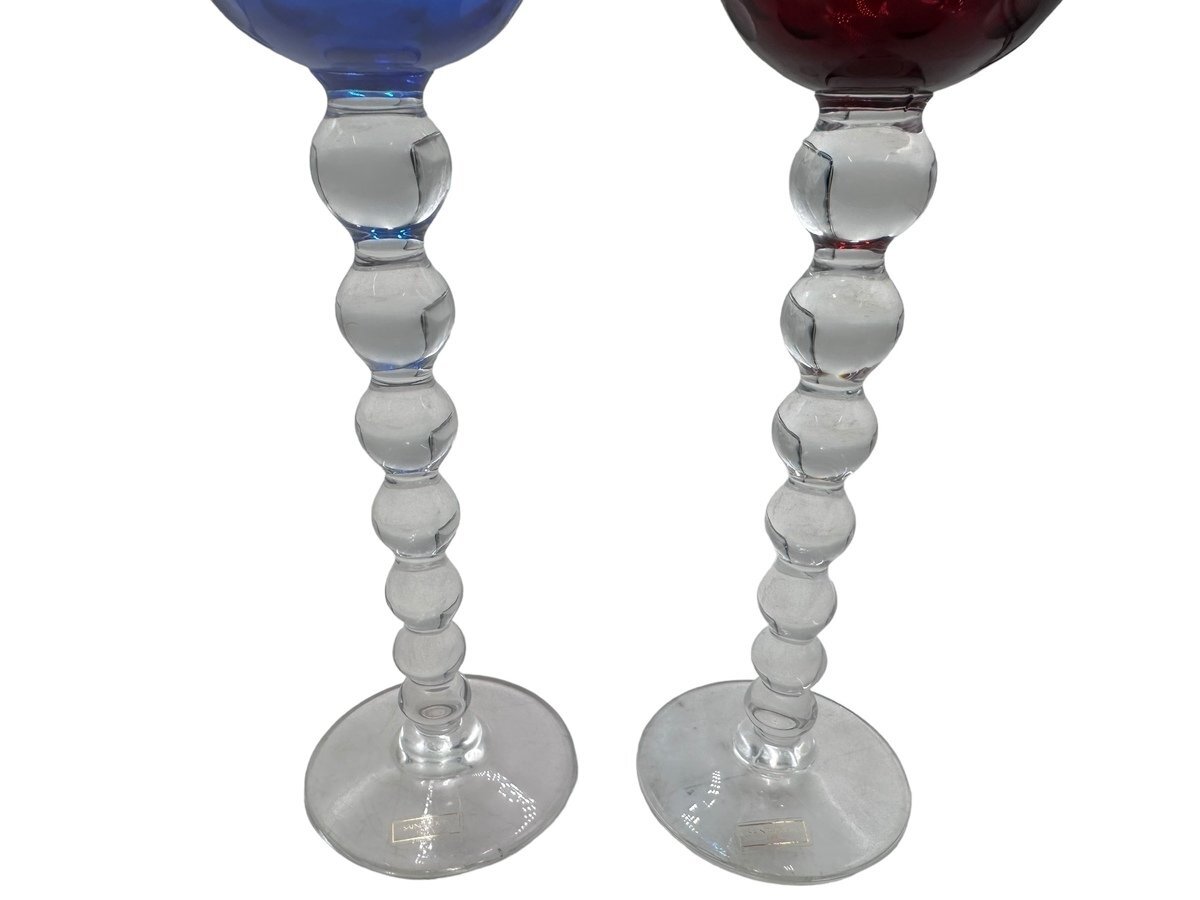 美品 SAINT LOUIS BUBBLES サン ルイ バブルス RED HOCK レッド DARK-BLUE HOCK ダークブルー カップ グラス 食器 ウォーターグラス ワイン_画像8
