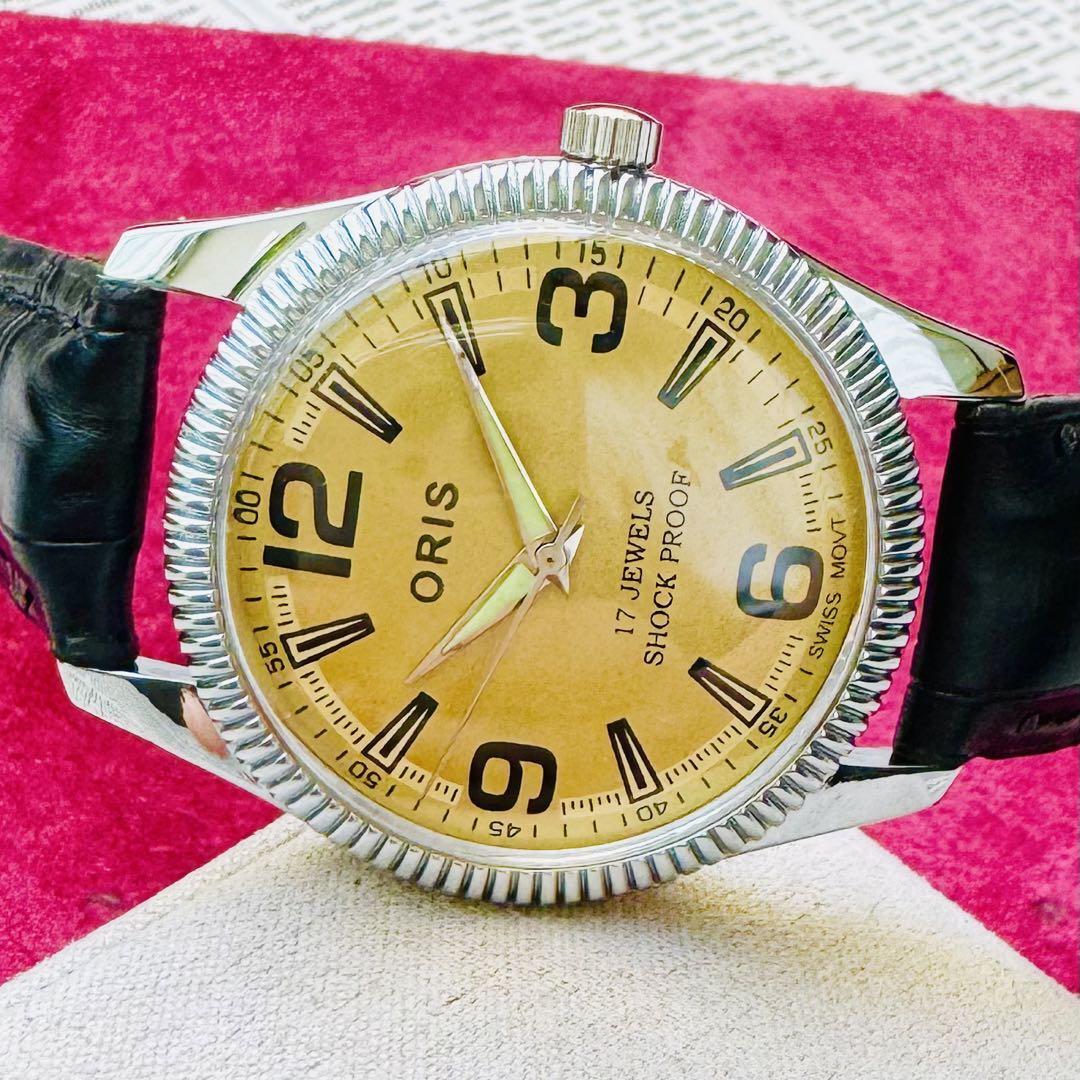 ORIS/ Oris *[ подготовлен ] очень красивый товар * работа товар / Vintage / Швейцария / 17J/ мужские наручные часы / античный / автоматический механический завод / аналог / кожа ремень 106