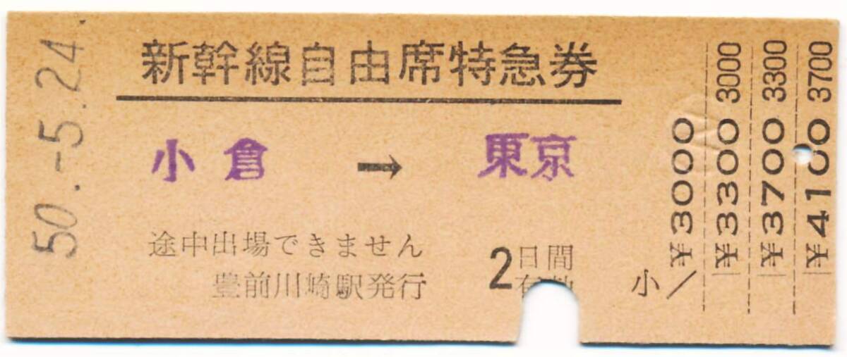 新幹線自由席特急券　小倉→東京　準常備式_画像1