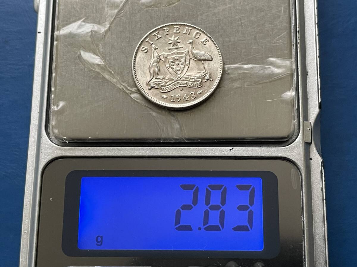 ☆【1943年オーストラリア6ペンス銀貨：未使用、ジョージ6世、カタログ値（2.82ｇ、silver925）】銀貨　M338☆_画像5