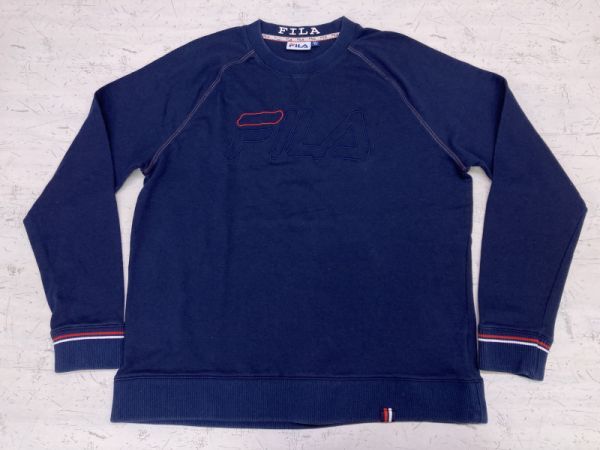 フィラ FILA ラグランスリーブ レトロ スポーツ スウェット トレーナー メンズ ロゴ刺繍 大きいサイズ XL 紺_画像1