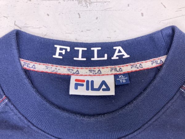 フィラ FILA ラグランスリーブ レトロ スポーツ スウェット トレーナー メンズ ロゴ刺繍 大きいサイズ XL 紺_画像2