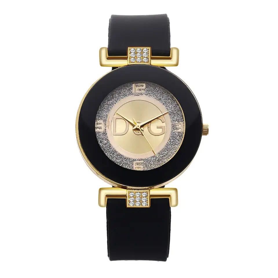 ゴールドブラック クォーツ 腕時計 女性用クォーツ腕時計,ミニマリストデザイン,シリコンブレスレット,ビッグダイヤル,シンプル,ブラック_画像5