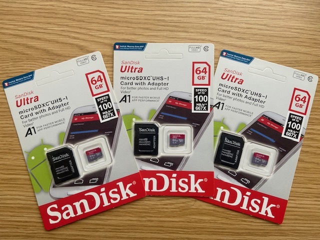 【３枚セット】 SanDisk micro SD カード 64GB SDXC Class10 マイクロSD 未使用品の画像1