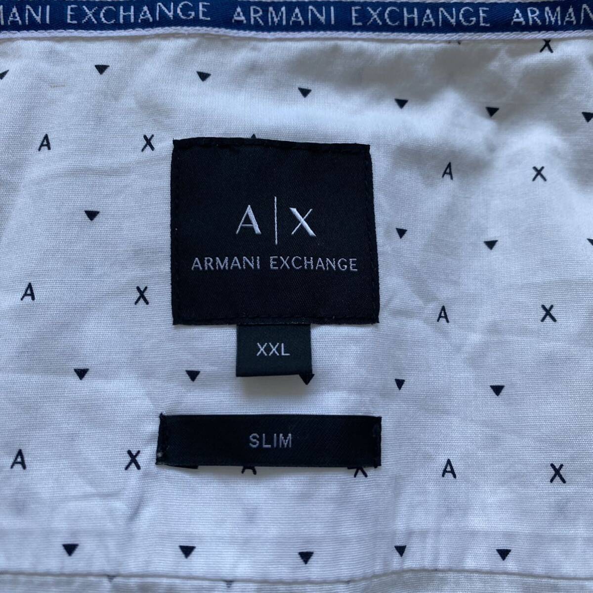 美品/ 2XLサイズ● アルマーニ 『抜群の存在感』 ARMANI EXCHANGE 半袖 シャツ 総柄 ロゴ モノグラム コットン 白 エクスチェンジ_画像6