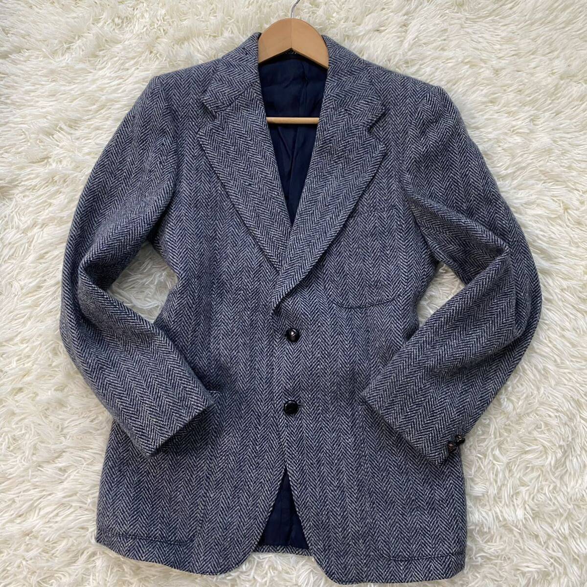 ハリスツイード × CASSIDY 『高級な一着』 Harris Tweed テーラードジャケット ヘリンボーン くるみボタン ウール 100% ブレザー M位の画像2