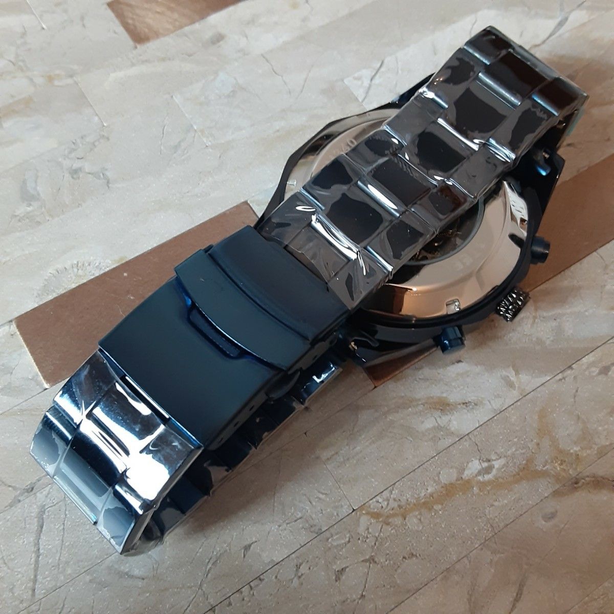 T287 新品 送料無料 3D ★フルスケルトン 自動巻き 機械式 メンズ腕時計 ブルー 青
