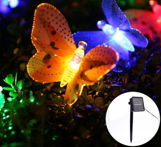 ソーラー LED ガーデンライト 20電球 5m カラフル バタフライ 蝶々 虹色 太陽充電 夜間自動点 _画像1
