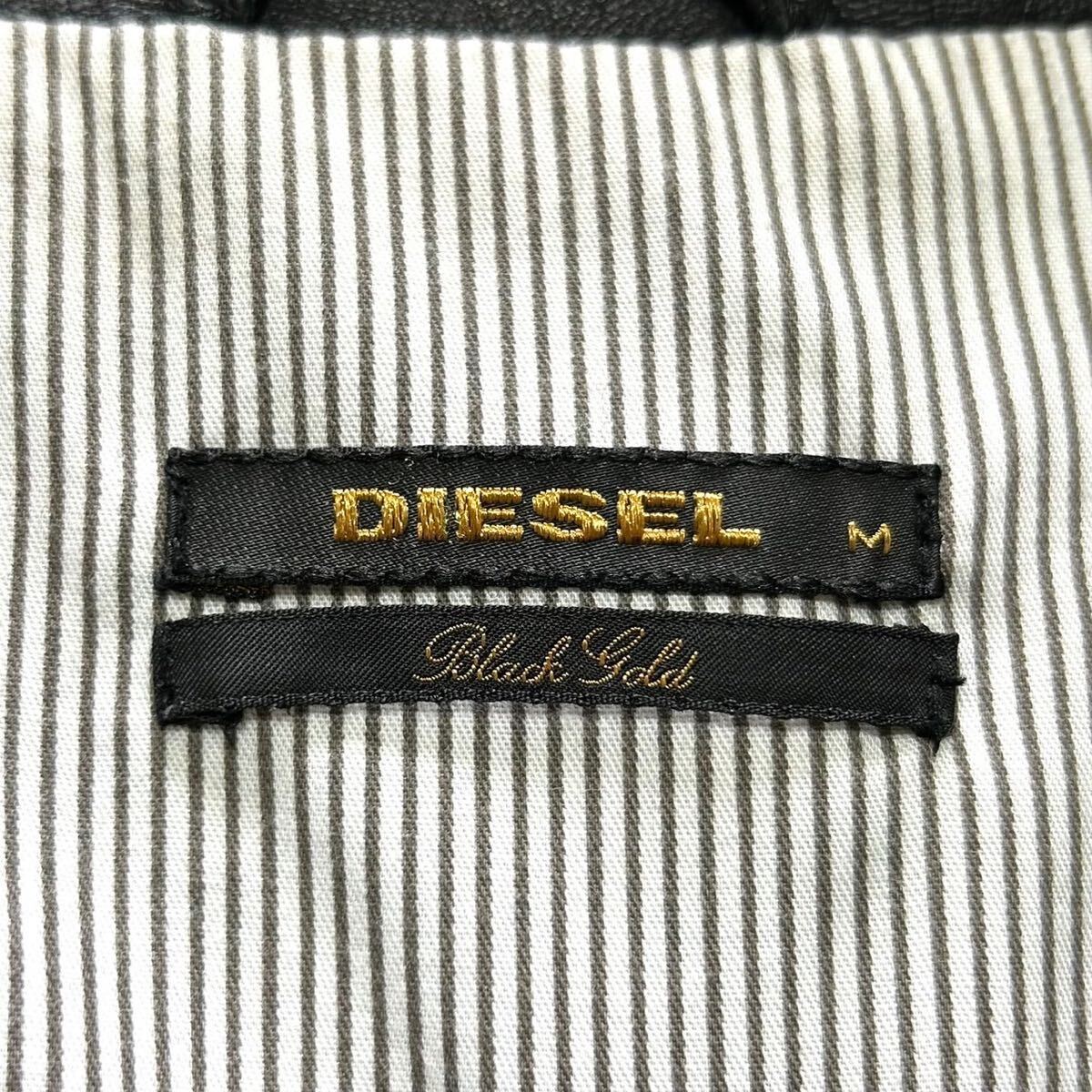 希少L相当 ディーゼル DIESEL レザー ミリタリー ジャケット M65 ライダース ラムレザー シープ 羊革 ロゴプレート 高級感 ブラック メンズ_画像9