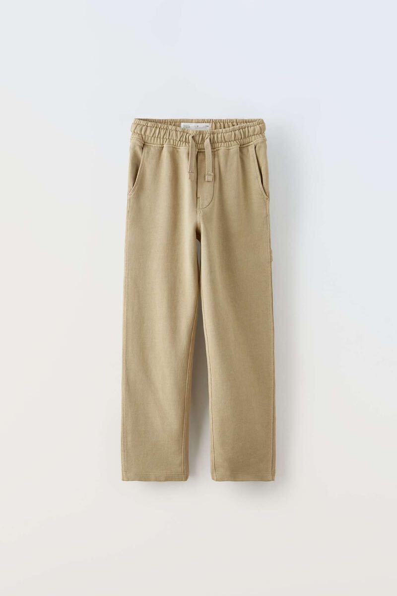 新品 ZARA BOYS ザラ ボーイズ キッズ 男の子 STRAIGHT-LEG プラッシュジャージー カーペンター パンツ 11-12歳 152 150 春秋 ベージュ_画像2