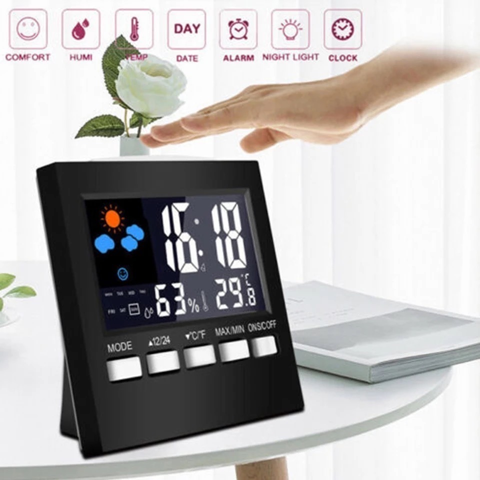置き時計 デジタル温湿度計 目覚まし時計 時計 温度 体感表示 大画面 多機能 乾燥対策 健康管理☆の画像2