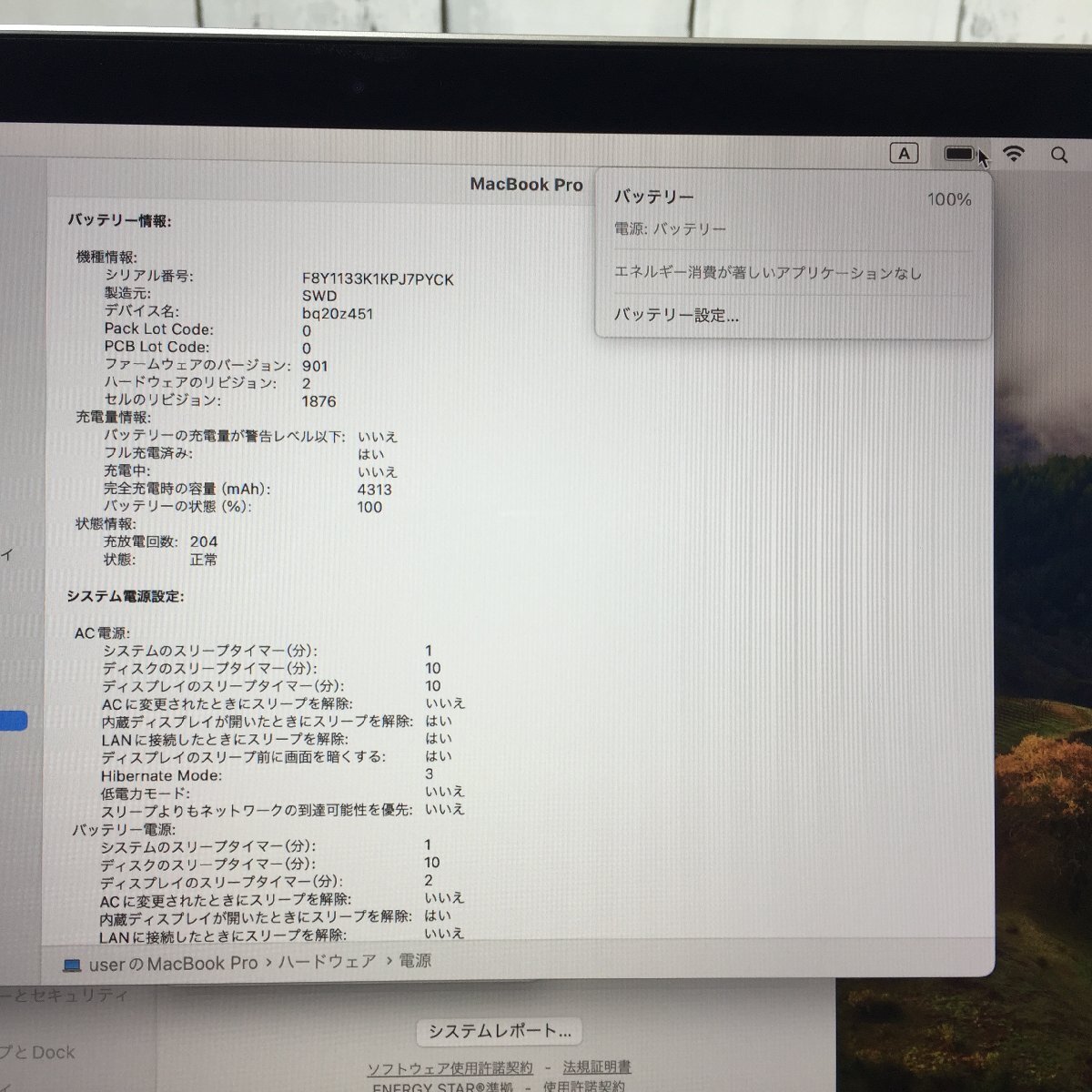 Apple MacBook Pro 13-inch 2020 Four Thunderbolt 3 ports Core i7 2.30GHz/16GB/512GB(NVMe) 〔B0311〕_画像10