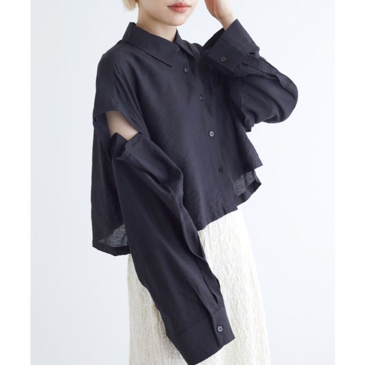 【即日発送】w closet 2WAY シアークロップドシャツ　ブラック