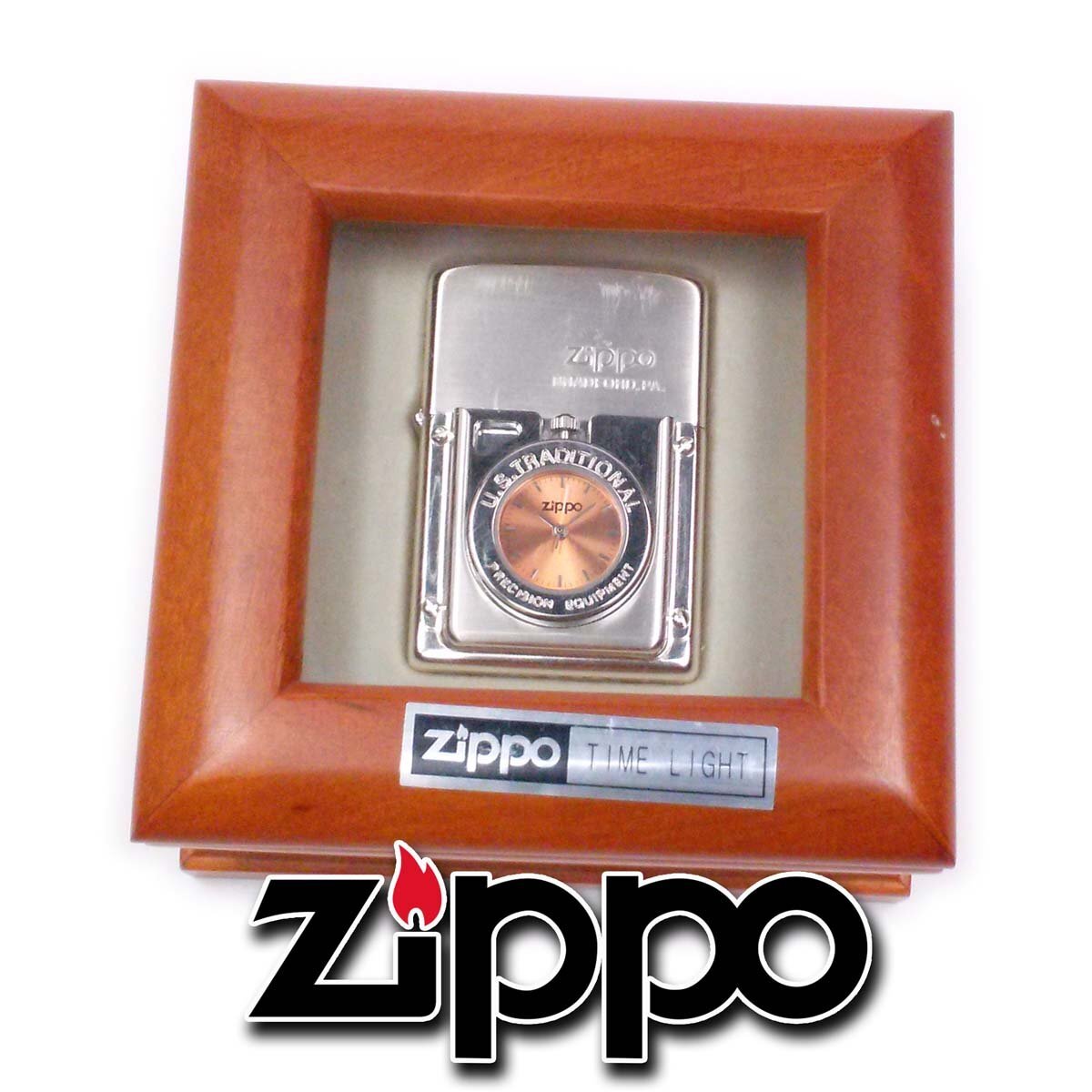 【1円】ZIPPO ジッポー時計付きライター タイムライト TIME LIGHT 文字盤ピンク 2003年 木箱 ap8880【一円スタート】_画像1