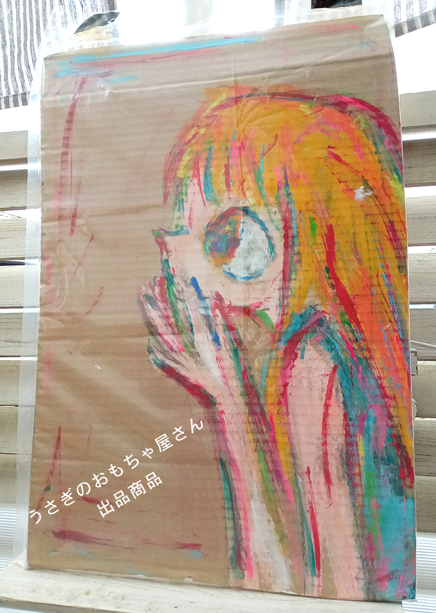 ロッカクアヤコ AYAKO ROKKAKU 横顔の少女 girl looking sideways フィンガーペインティング原画 真作の画像2