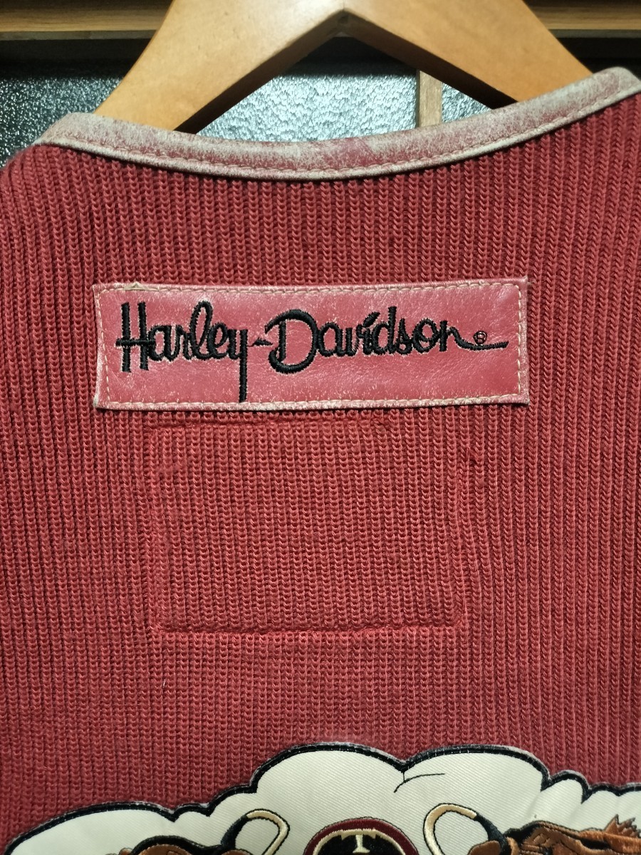 ハーレーダビッドソン ビンテージ レザーベスト ベスト レザージャケット ライダースジャケット ブルゾン L バイカー 刺繍 レッド 赤の画像7