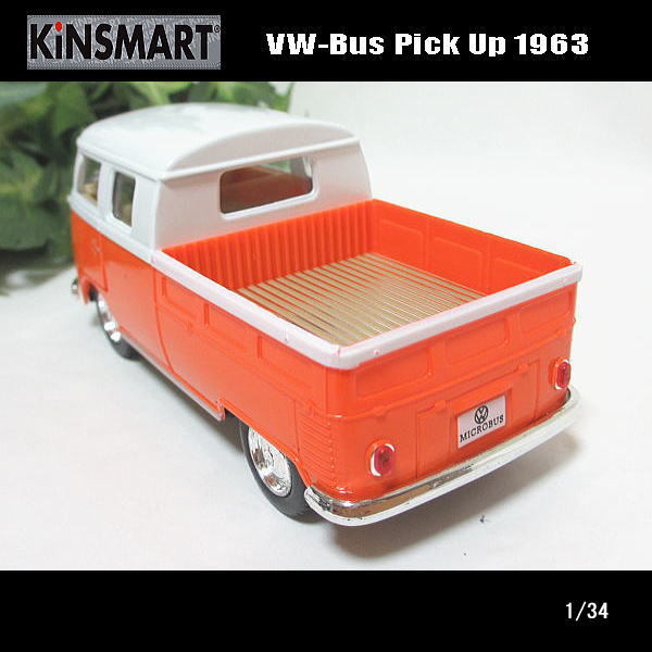 1/34フォルクスワーゲン/マイクロバス/1963/ピックアップ(オレンジ)KINSMART/ダイキャストミニカーの画像3