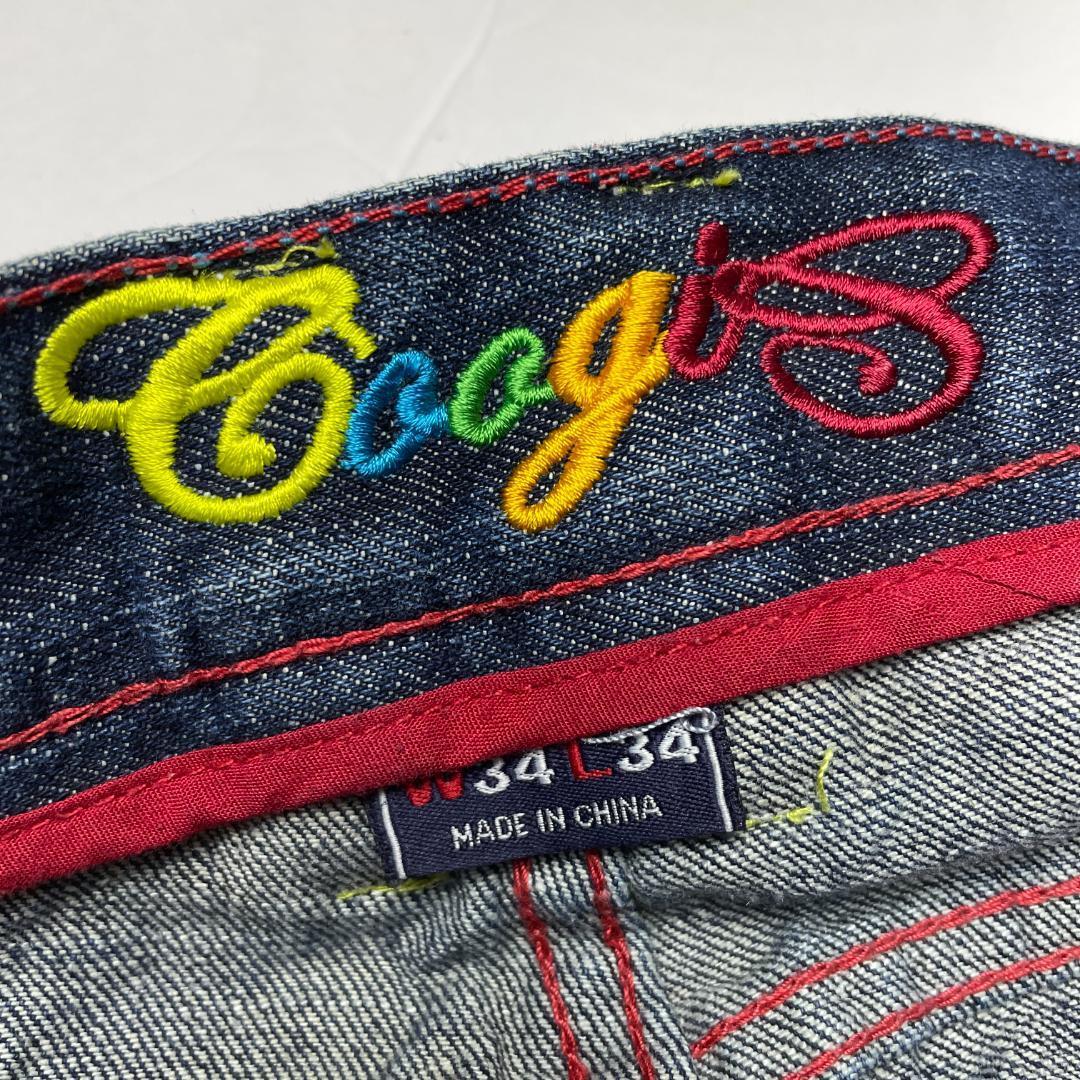 COOGI クージー デニム ジーンズ Gパン ジーパン 刺繍 b系 ストリート オーバーサイズ 青 ブルー 古着 メンズ w34 y2k ビッグサイズ メンズ