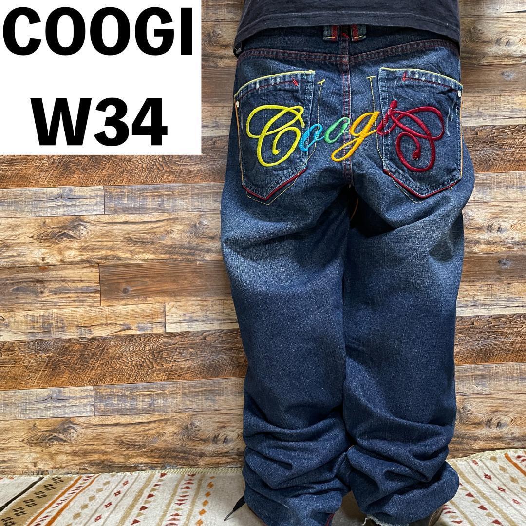 COOGI クージー デニム ジーンズ Gパン ジーパン 刺繍 b系 ストリート オーバーサイズ 青 ブルー 古着 メンズ w34 y2k ビッグサイズ メンズ_画像1