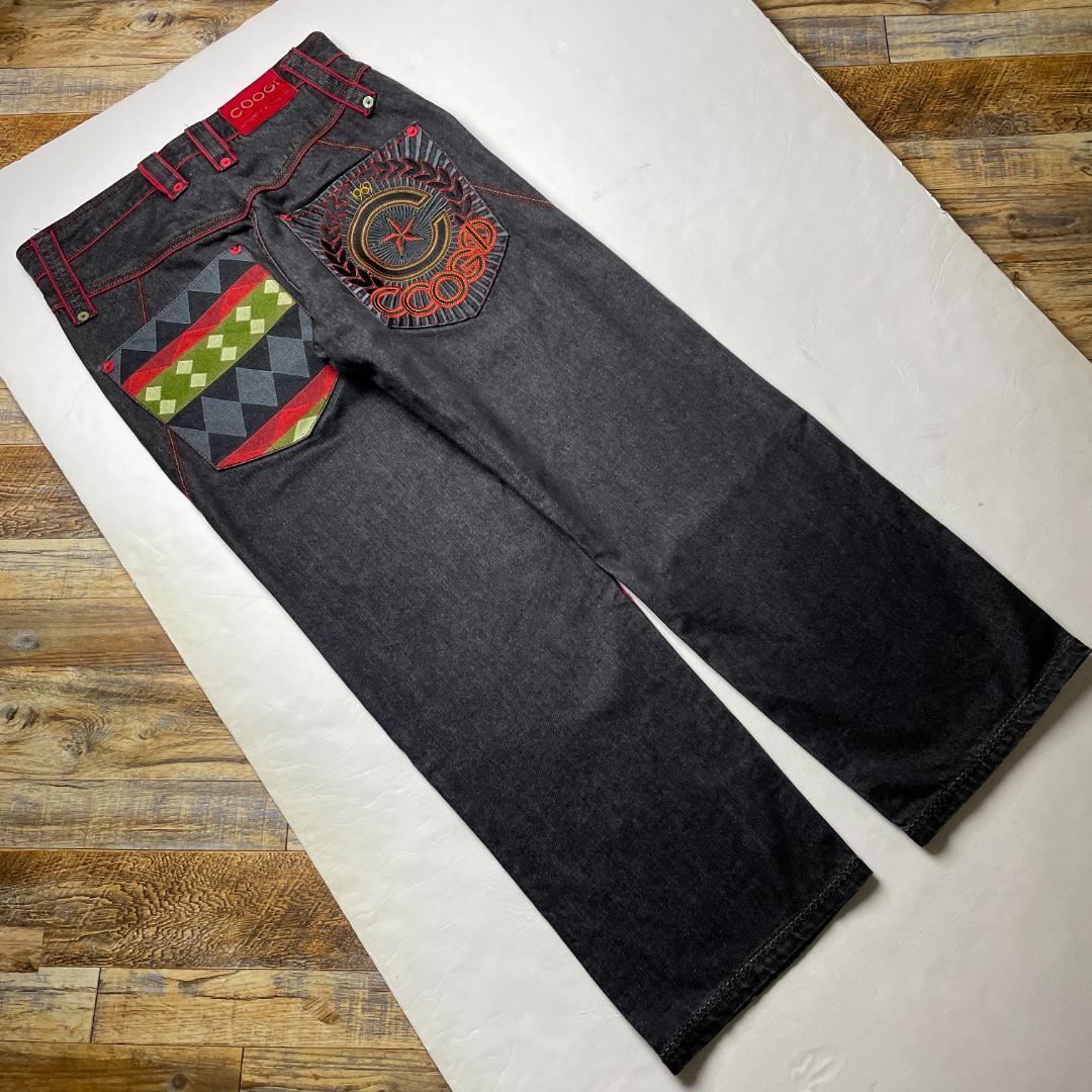 COOGI クージー ブラックデニム ブラックジーンズ 極太 w34 刺繍 COOGI クージー ブラックデニム ブラックジーンズ 極太 w34 刺繍
