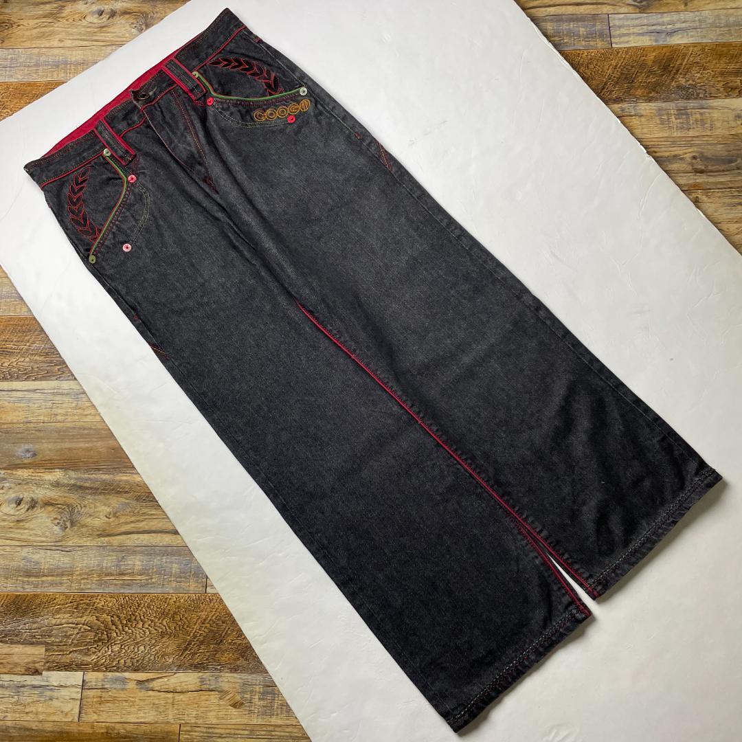 COOGI クージー ブラックデニム ブラックジーンズ 極太 w34 刺繍 COOGI クージー ブラックデニム ブラックジーンズ 極太 w34 刺繍